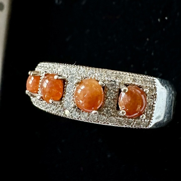 925 sterling silver amber stone crystal diamonds paved adjustable ring new in 🎁 - Picture 4 of 9